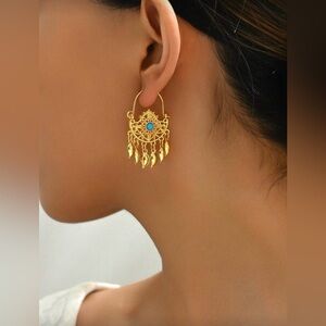 18K Gold Plated Blue Turquoise Dangle Earrings